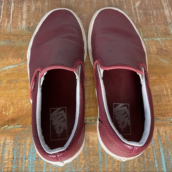 VANS Unisex Maroon Perforated Leather Slip Ons Men’s 6 , Women’s 7.5 - Picture 2 of 10